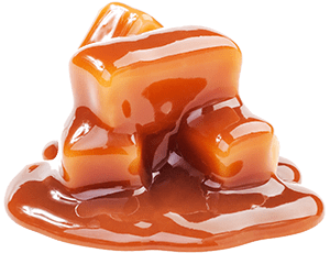 pieces of caramel covered in caramel sauce
