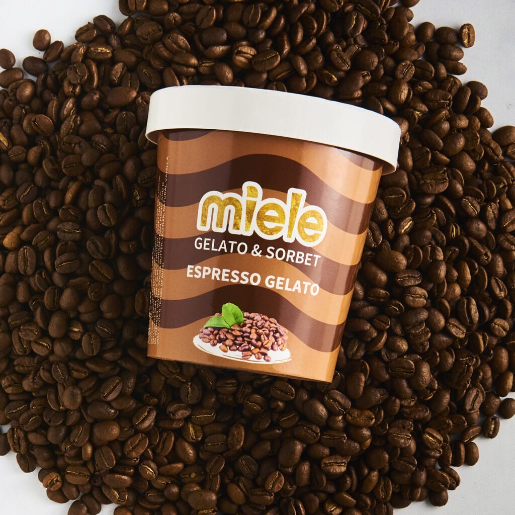 miele espresso gelato on top of espresso beans